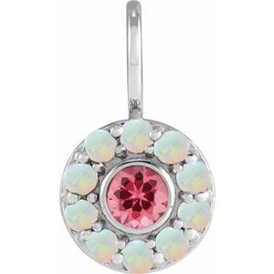 Sterling Silver Natural Pink Spinel & Natural White Opal Halo-Style Charm/Pendant