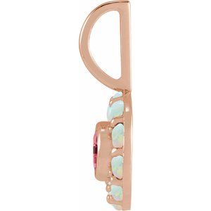 14K Rose Natural Pink Spinel & Natural White Opal Halo-Style Charm/Pendant
