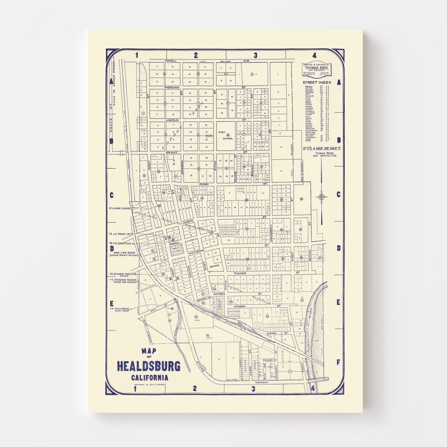 Vintage Map of Healdsburg, California 1920