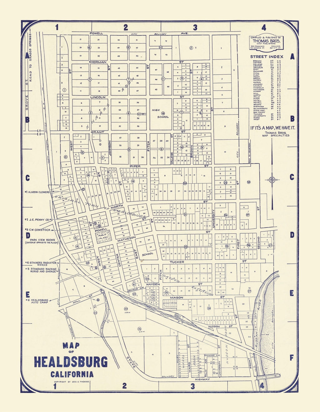 Vintage Map of Healdsburg, California 1920