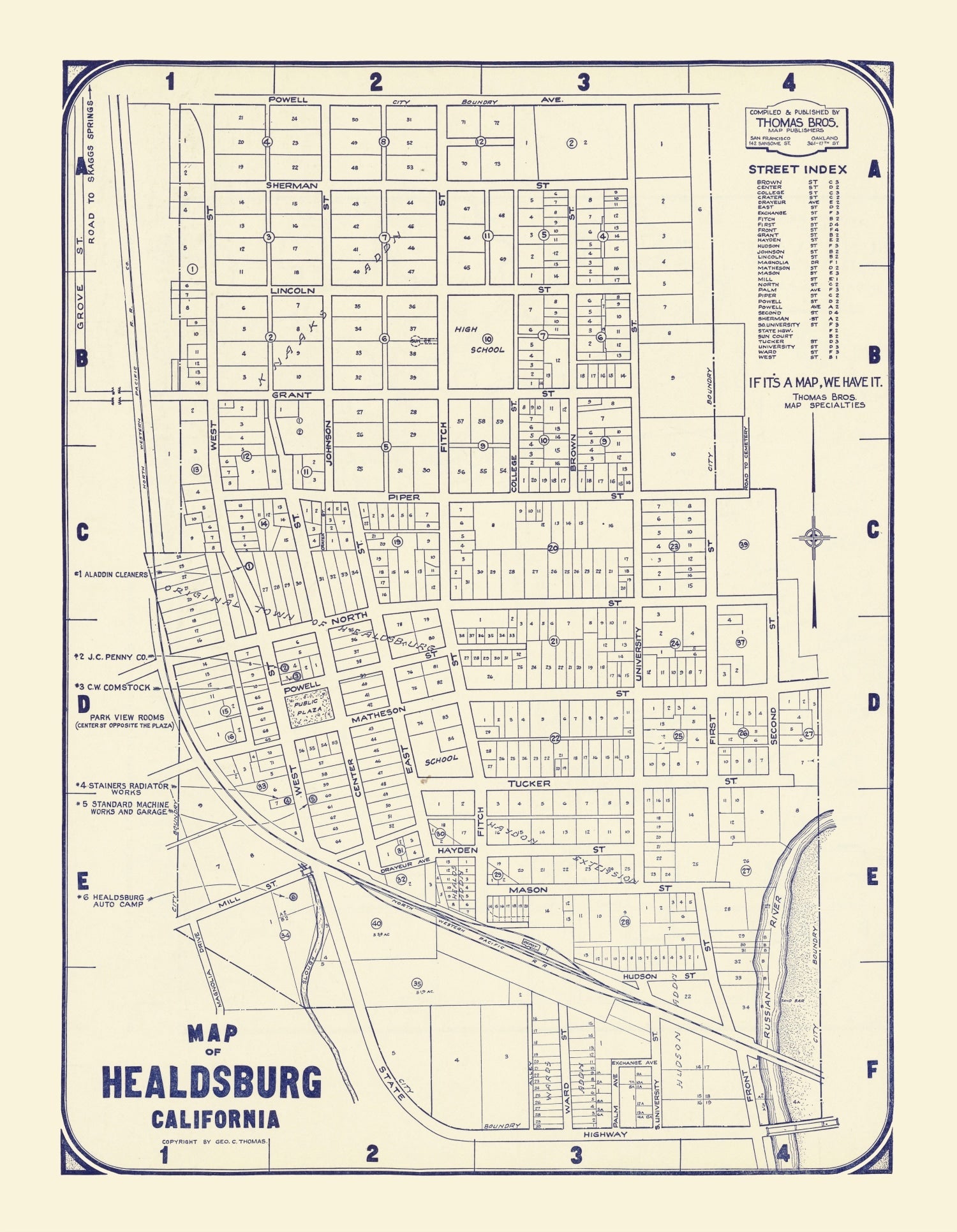 Vintage Map of Healdsburg, California 1920