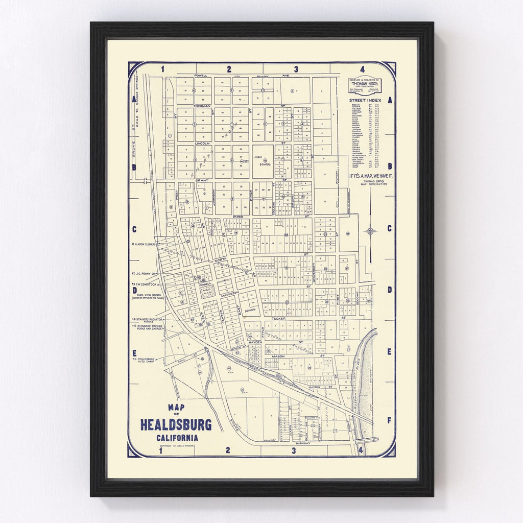 Vintage Map of Healdsburg, California 1920