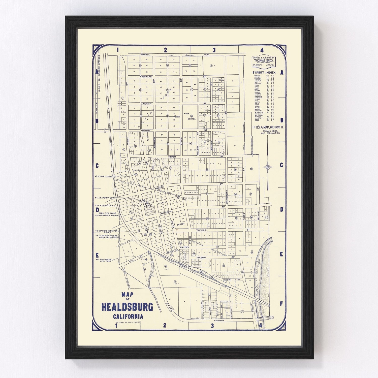 Vintage Map of Healdsburg, California 1920
