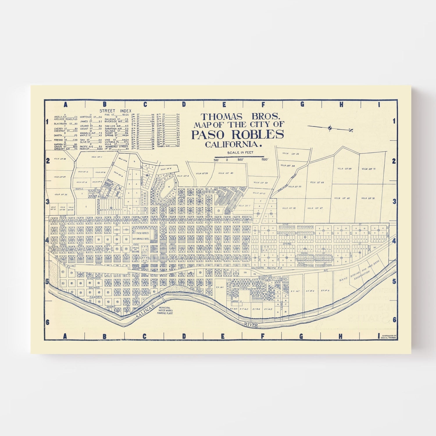 Vintage Map of Paso Robles, California 1920