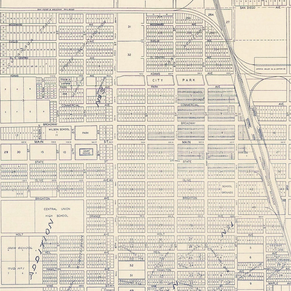 Vintage Map of El Centro, California 1920