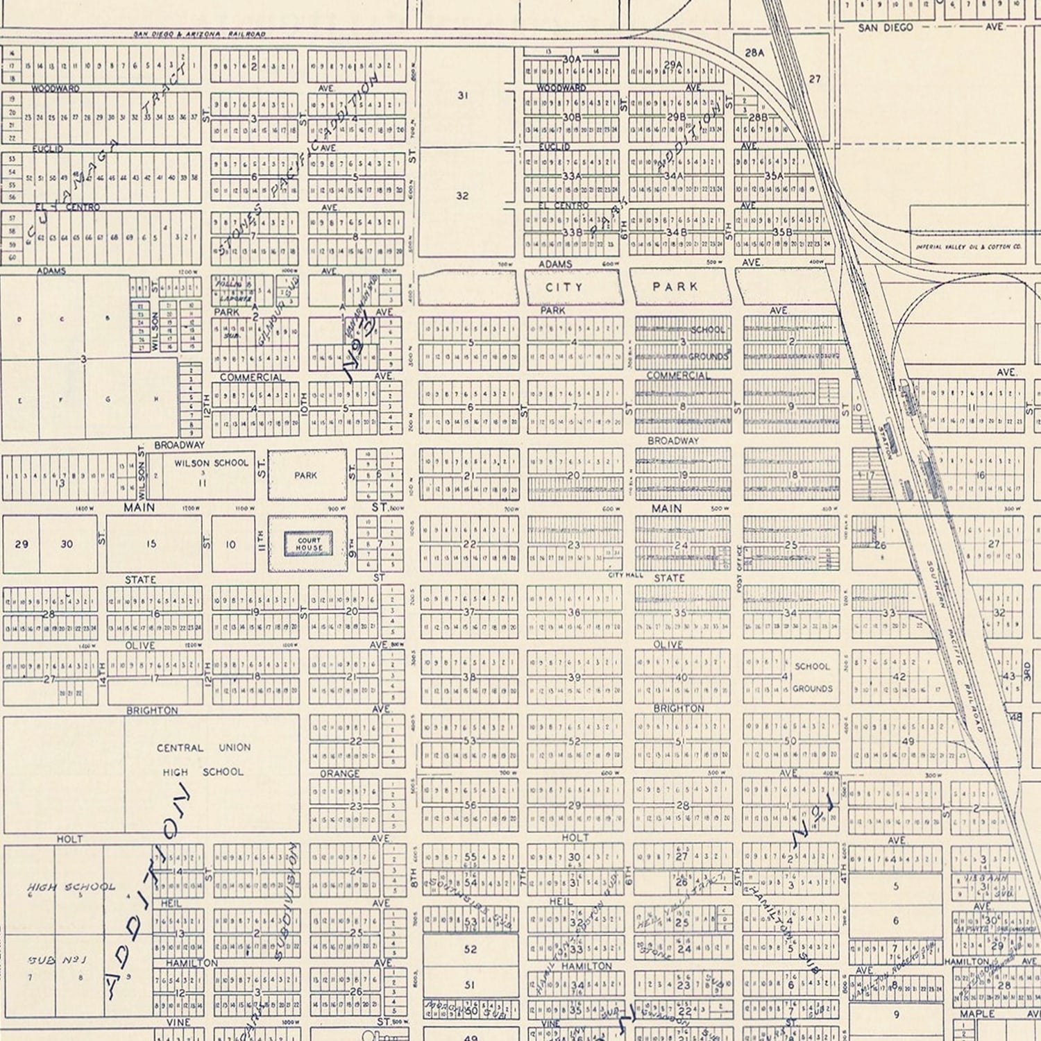 Vintage Map of El Centro, California 1920