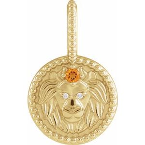 14K Yellow Gold Natural Citrine & .005 CTW Natural Diamond Leo Charm/Pendant