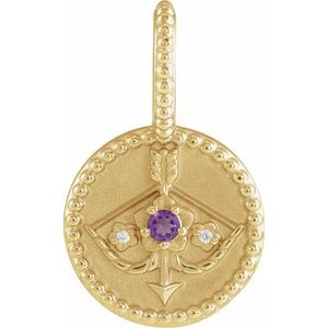 14K Yellow Gold Natural Amethyst & .005 CTW Natural Diamond Sagittarius Charm/Pendant