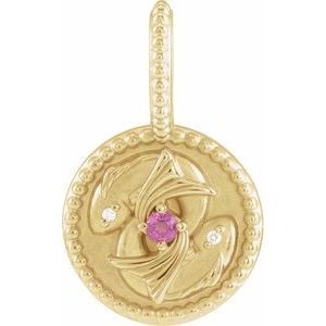 14K Yellow Gold Natural Rhodolite Garnet & .005 CTW Natural Diamond Pisces Charm/Pendant