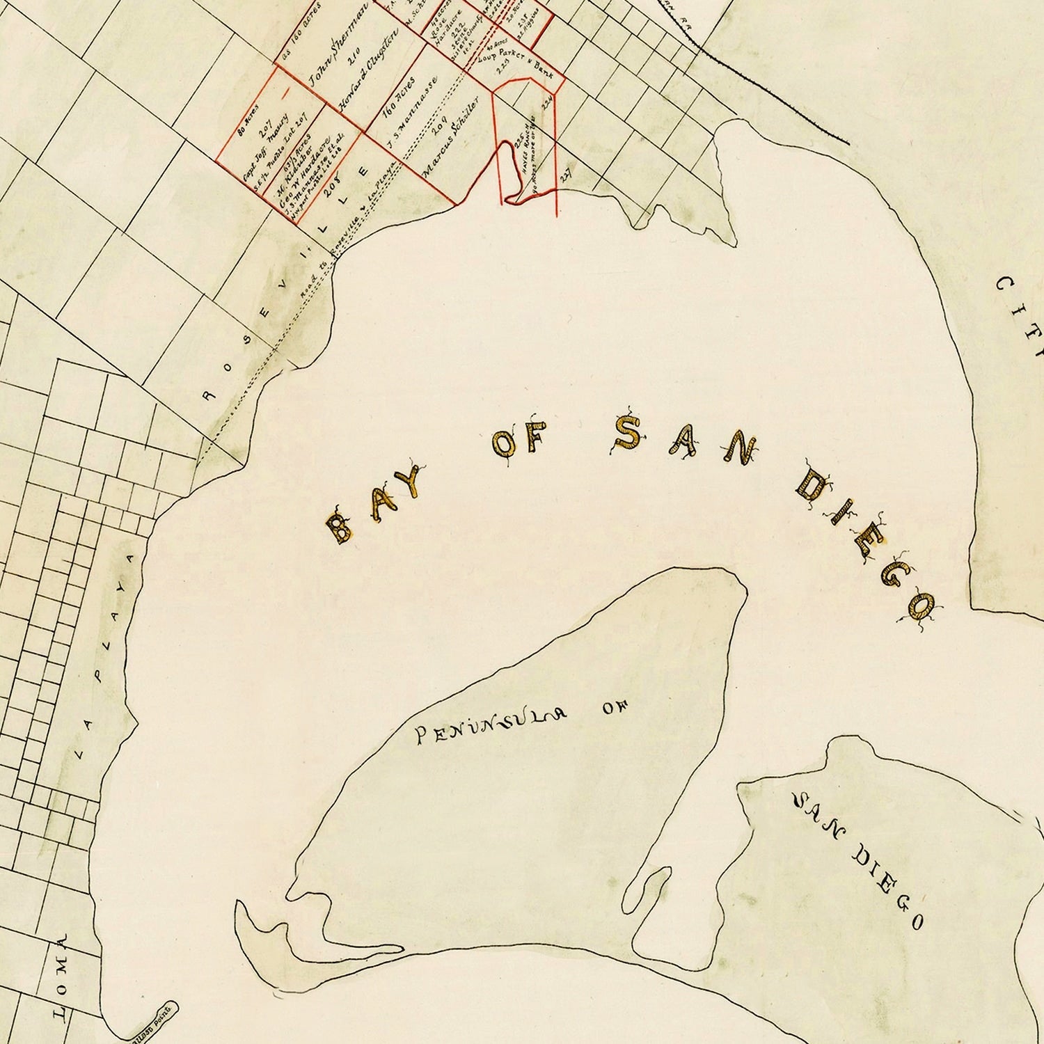 Vintage Map of San Diego, California 1892