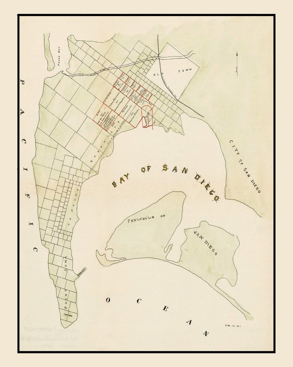 Vintage Map of San Diego, California 1892