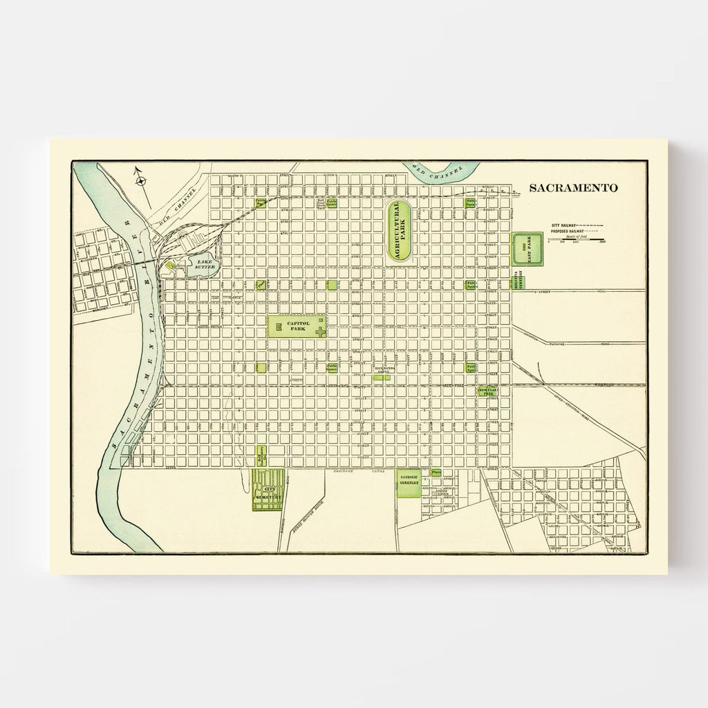 Vintage Map of Sacramento, California 1892