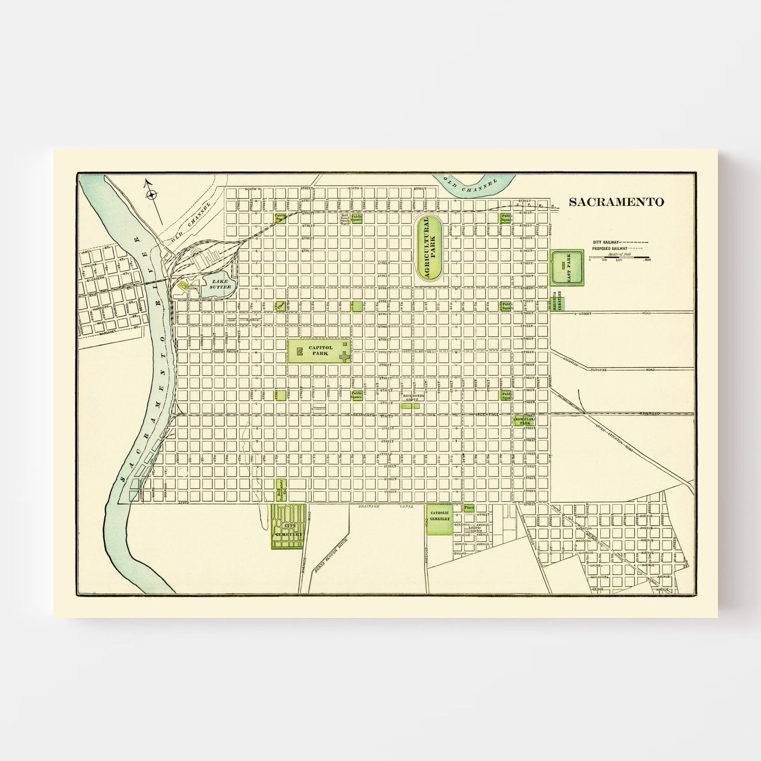 Vintage Map of Sacramento, California 1892