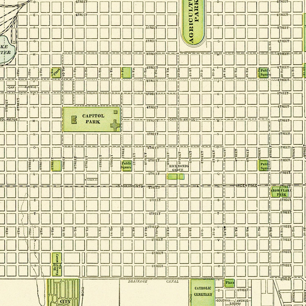 Vintage Map of Sacramento, California 1892