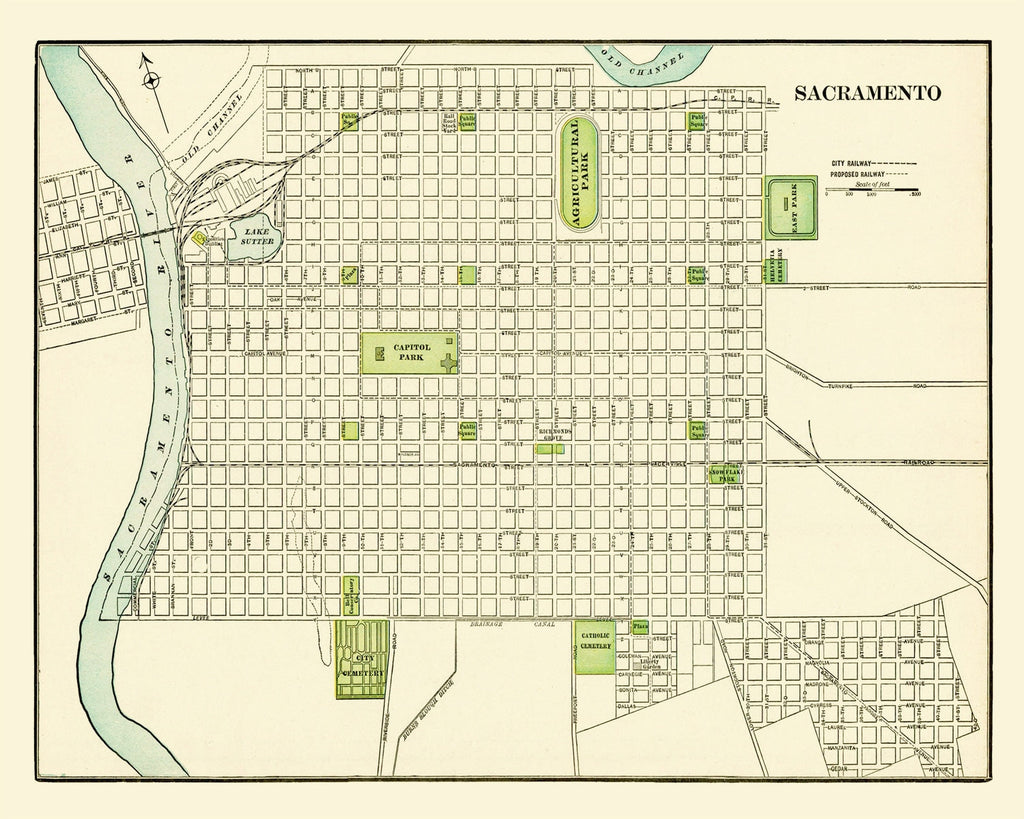 Vintage Map of Sacramento, California 1892