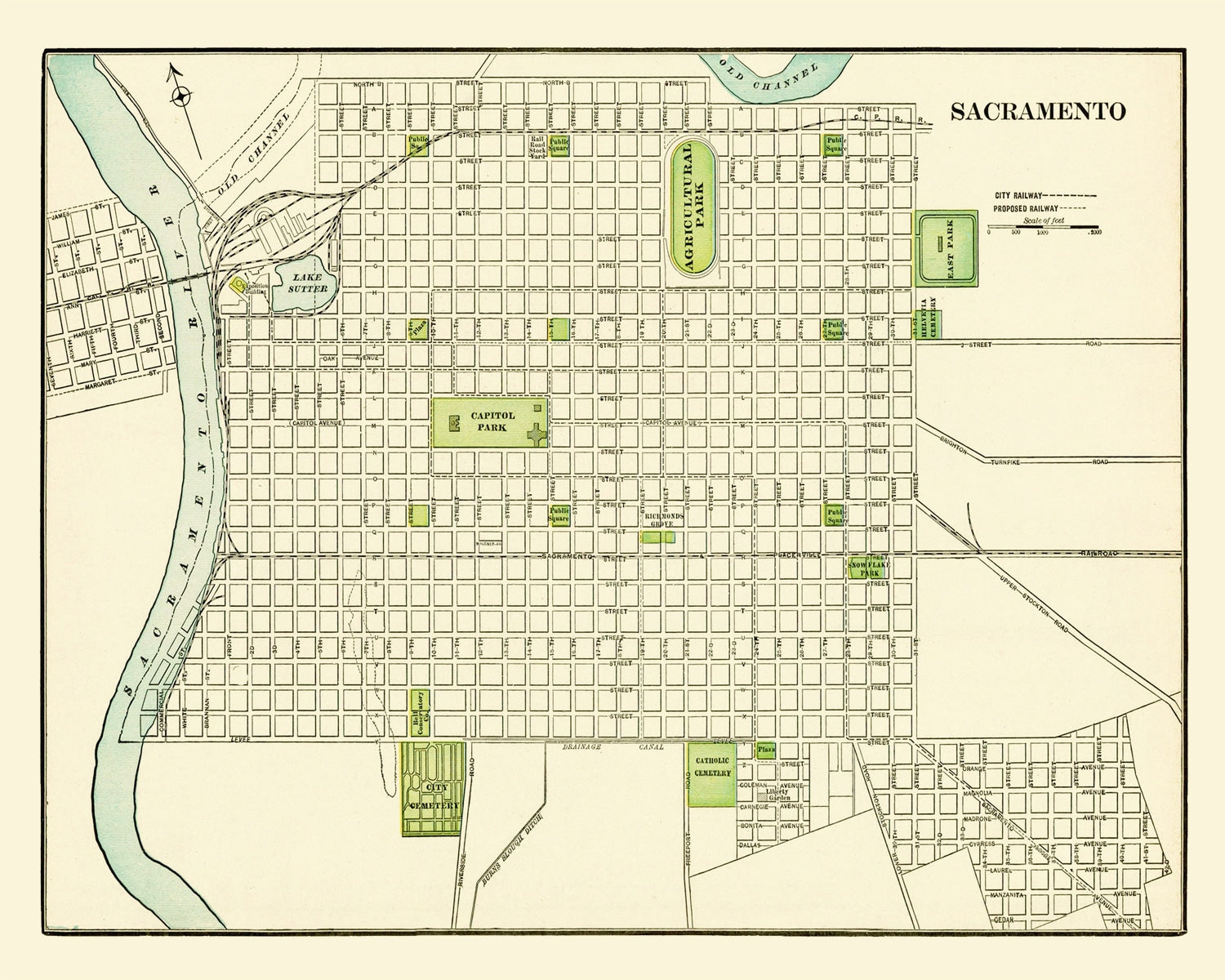 Vintage Map of Sacramento, California 1892