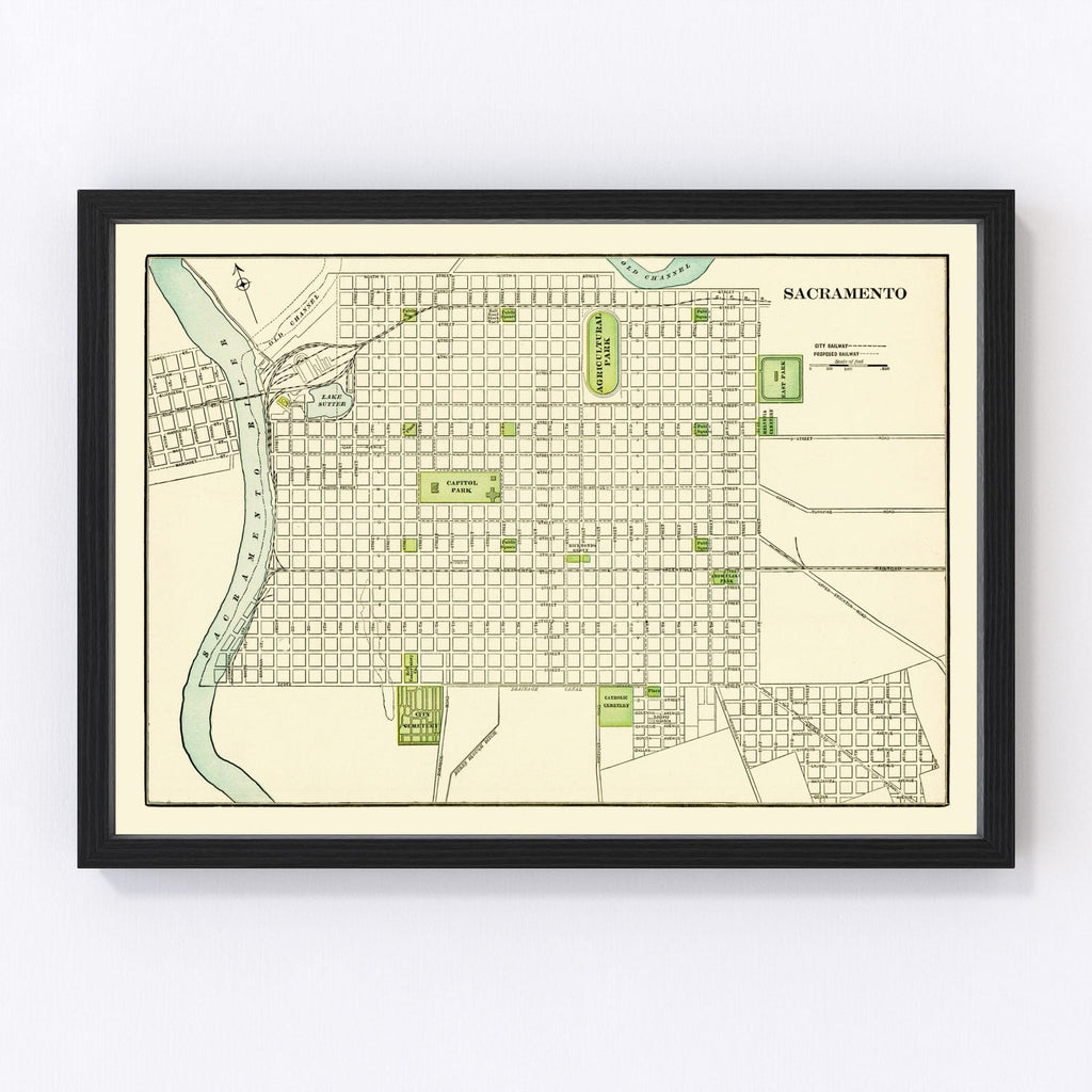 Vintage Map of Sacramento, California 1892