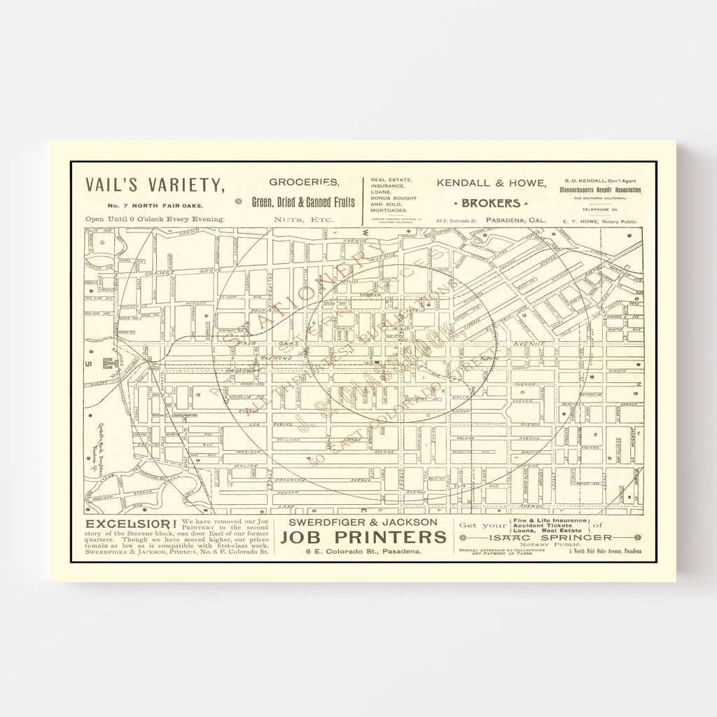 Vintage Map of Pasadena, California 1893