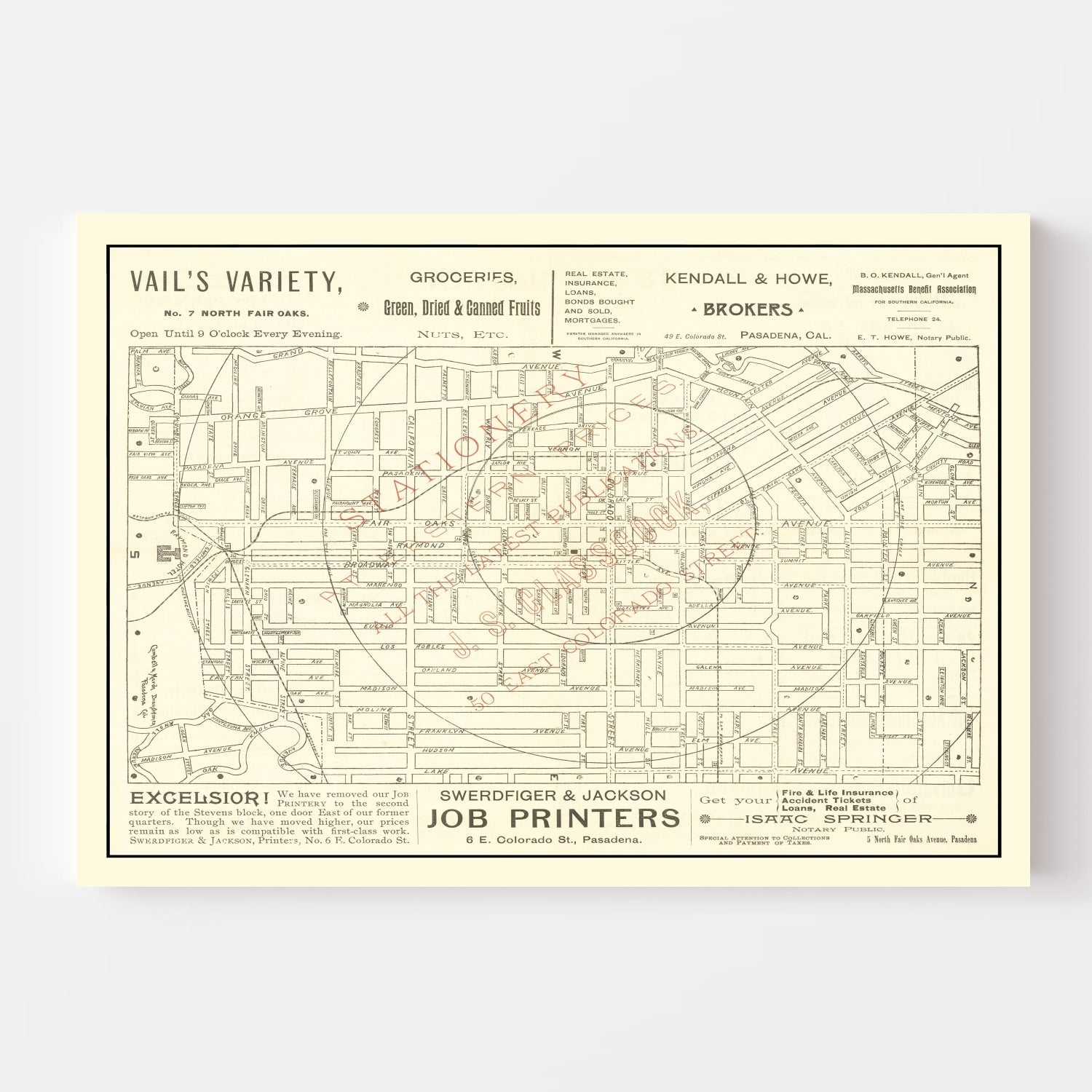 Vintage Map of Pasadena, California 1893