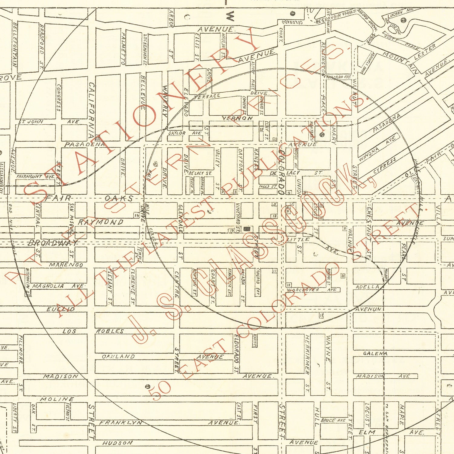 Vintage Map of Pasadena, California 1893