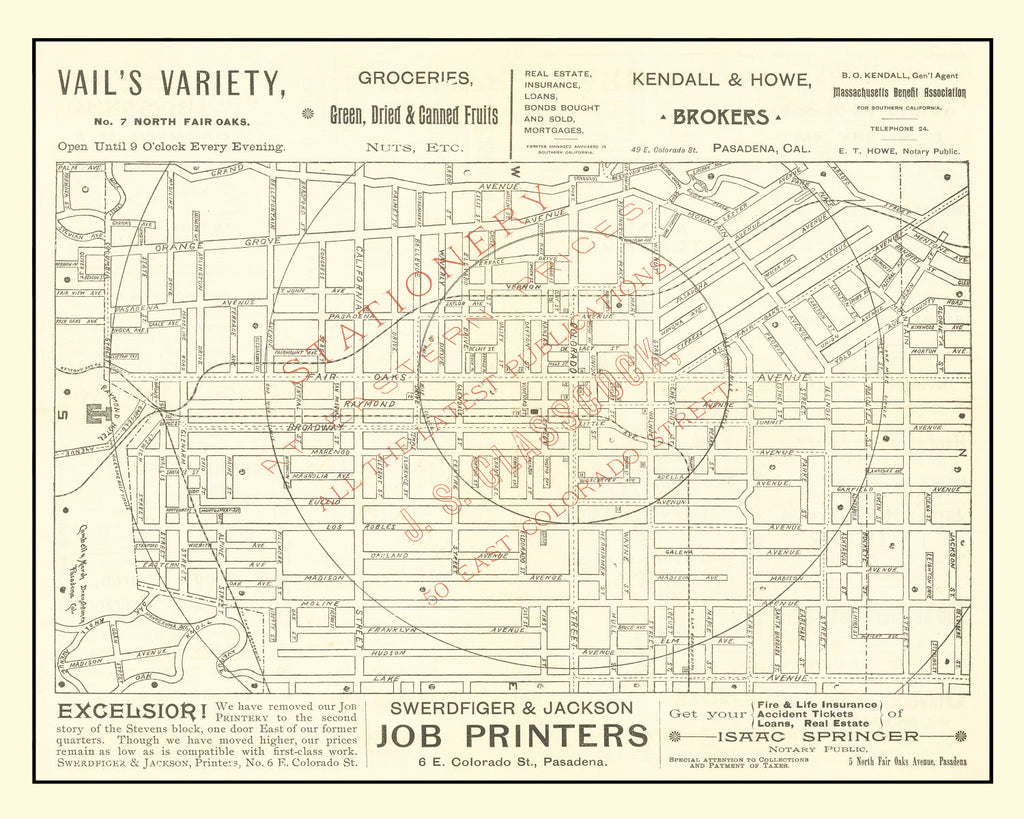 Vintage Map of Pasadena, California 1893