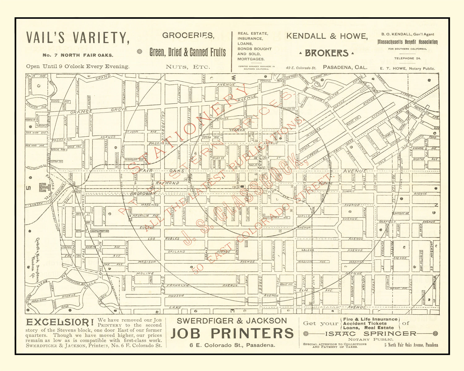 Vintage Map of Pasadena, California 1893