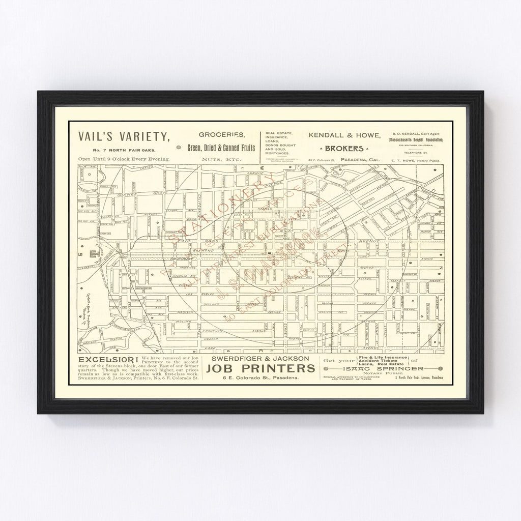 Vintage Map of Pasadena, California 1893