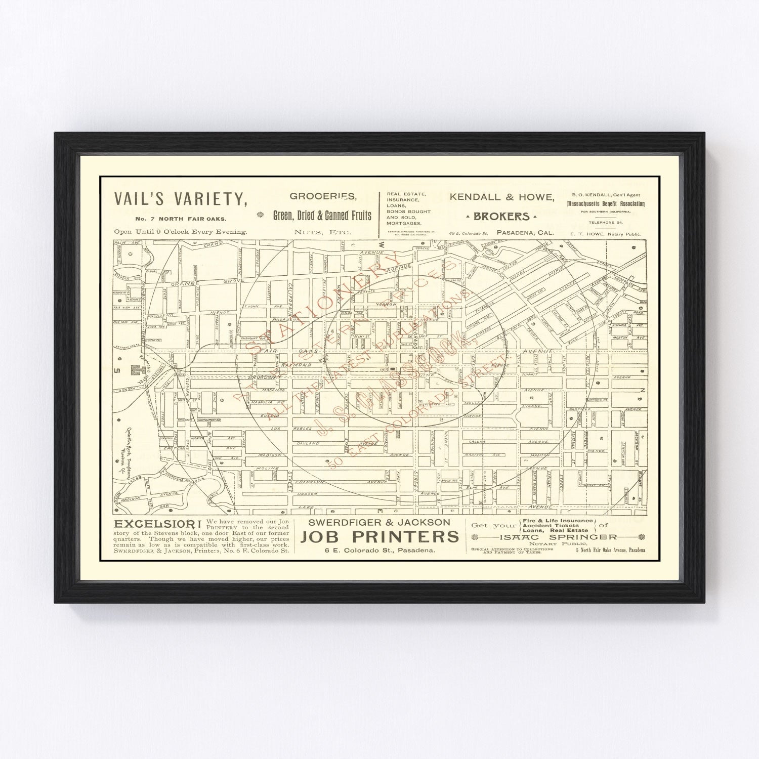 Vintage Map of Pasadena, California 1893