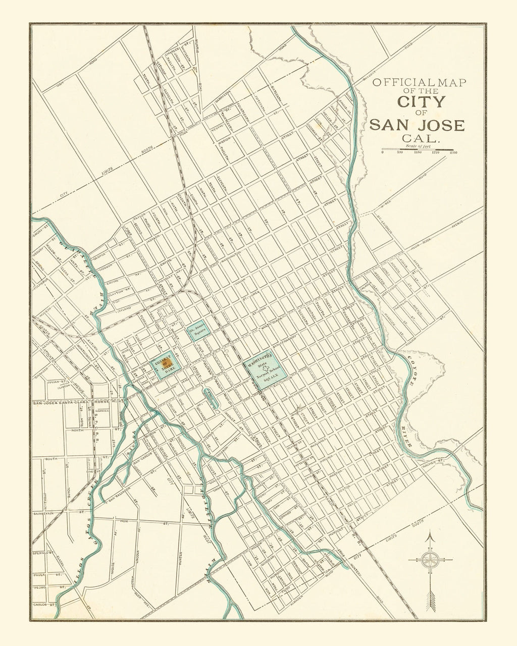 Vintage Map of San Jose, California 1893