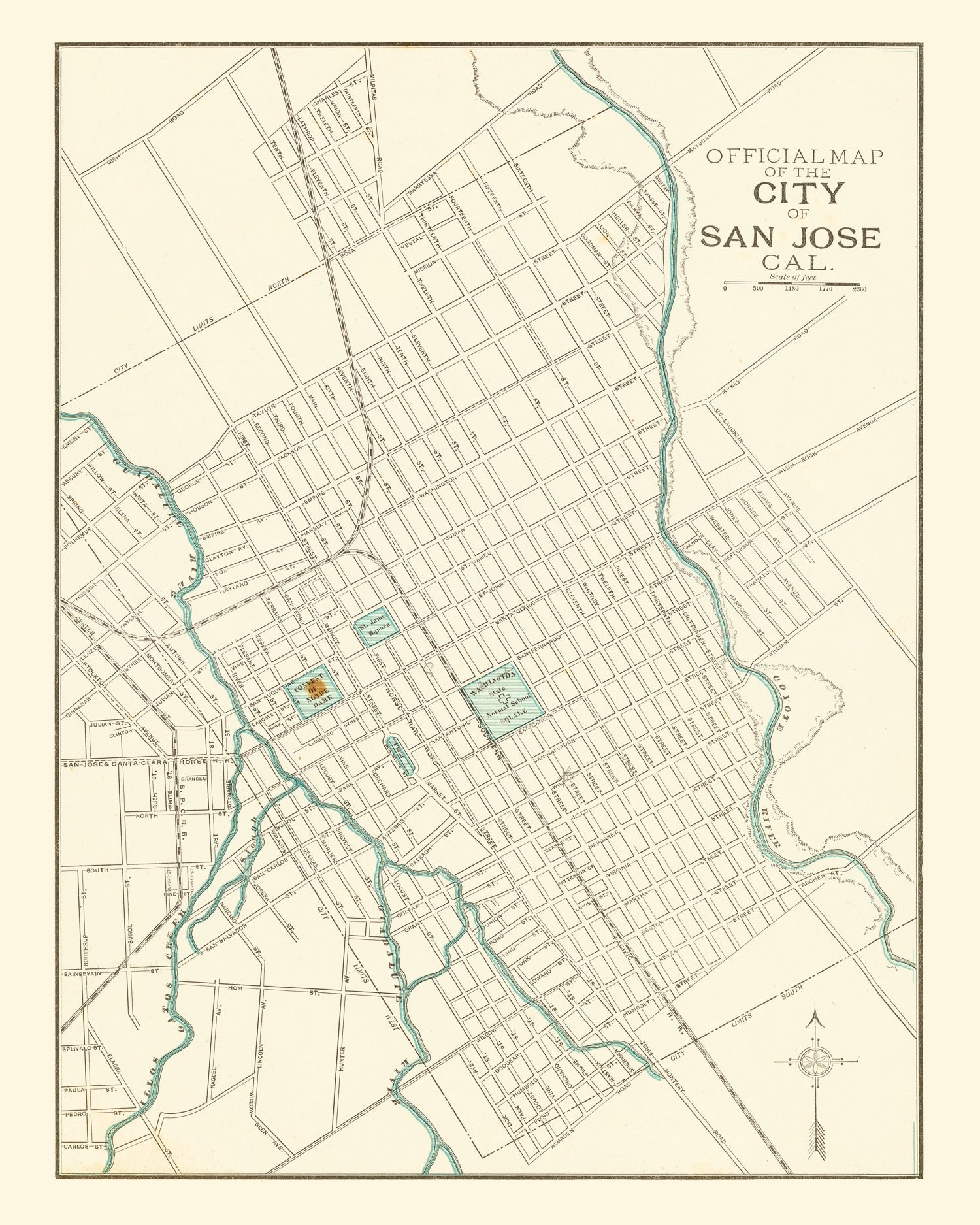 Vintage Map of San Jose, California 1893