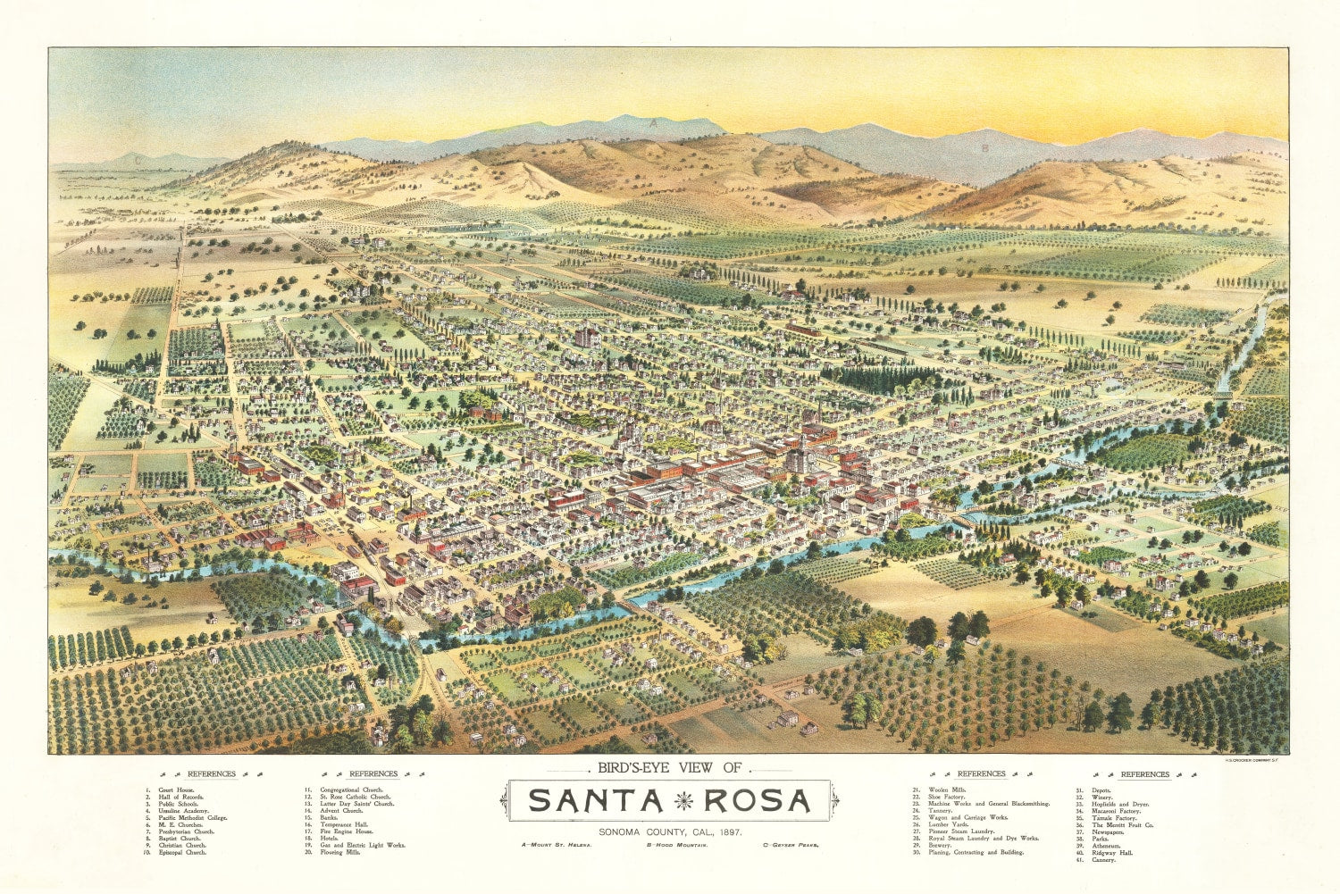 Vintage Map of Santa Rosa, California 1897