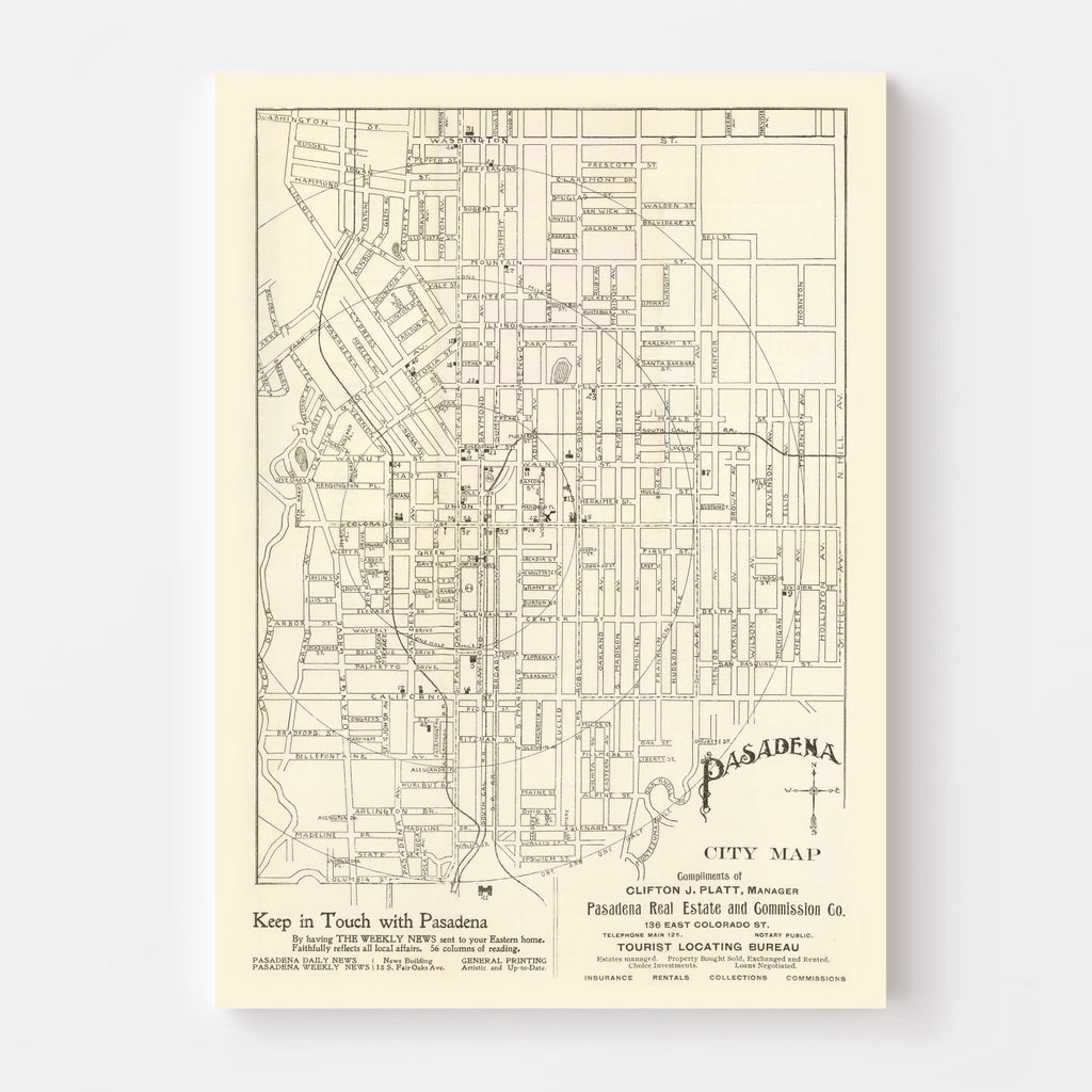 Vintage Map of Pasadena, California 1902