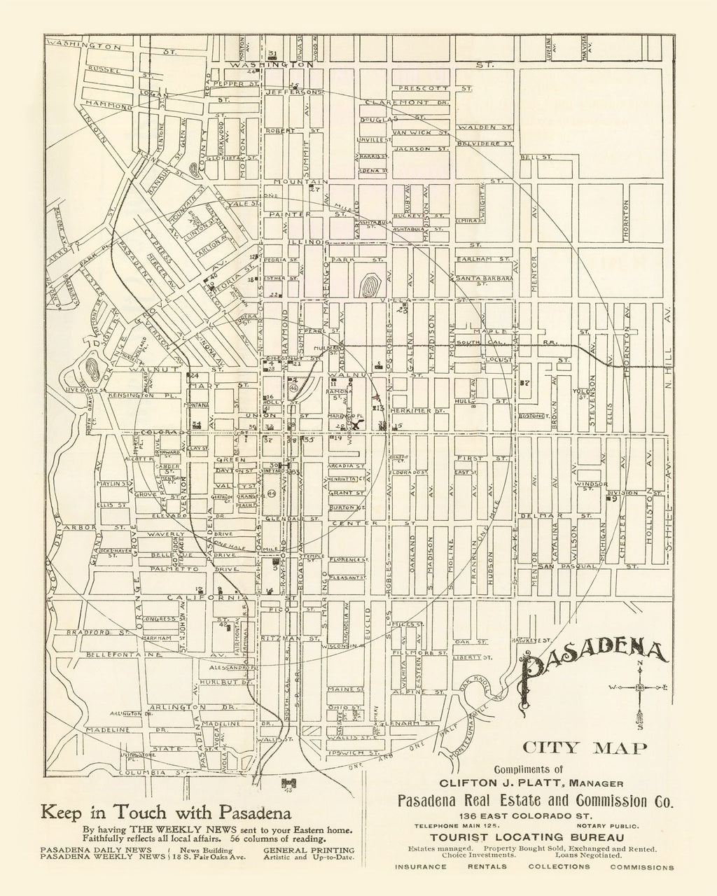 Vintage Map of Pasadena, California 1902