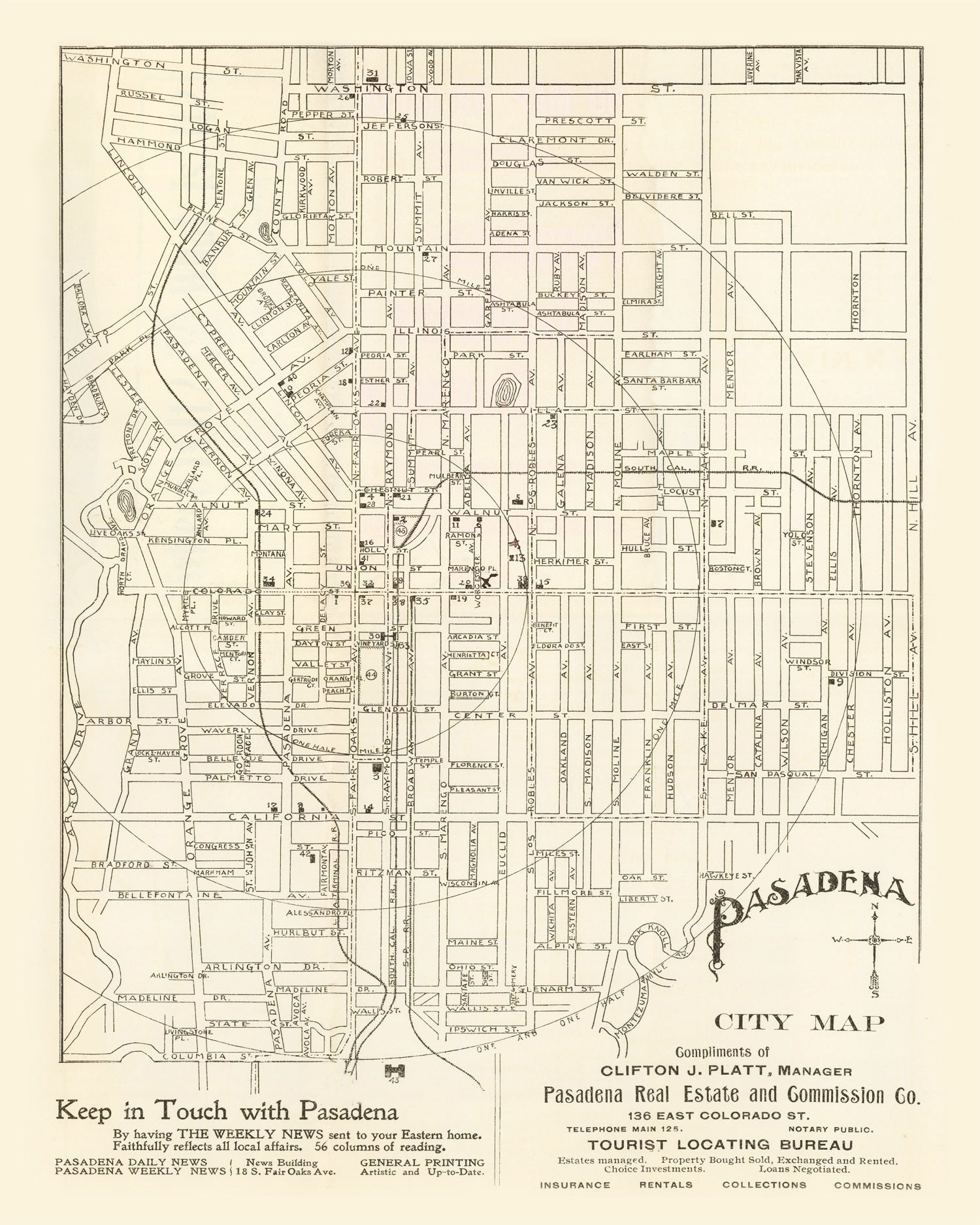 Vintage Map of Pasadena, California 1902