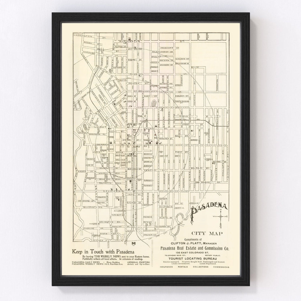 Vintage Map of Pasadena, California 1902