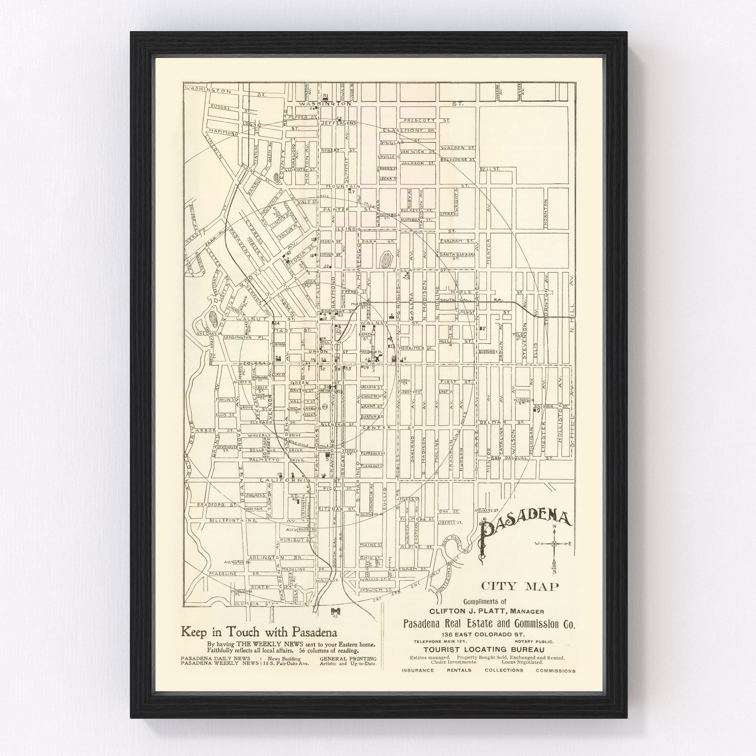 Vintage Map of Pasadena, California 1902