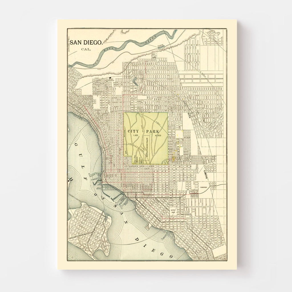 Vintage Map of San Diego, California 1902