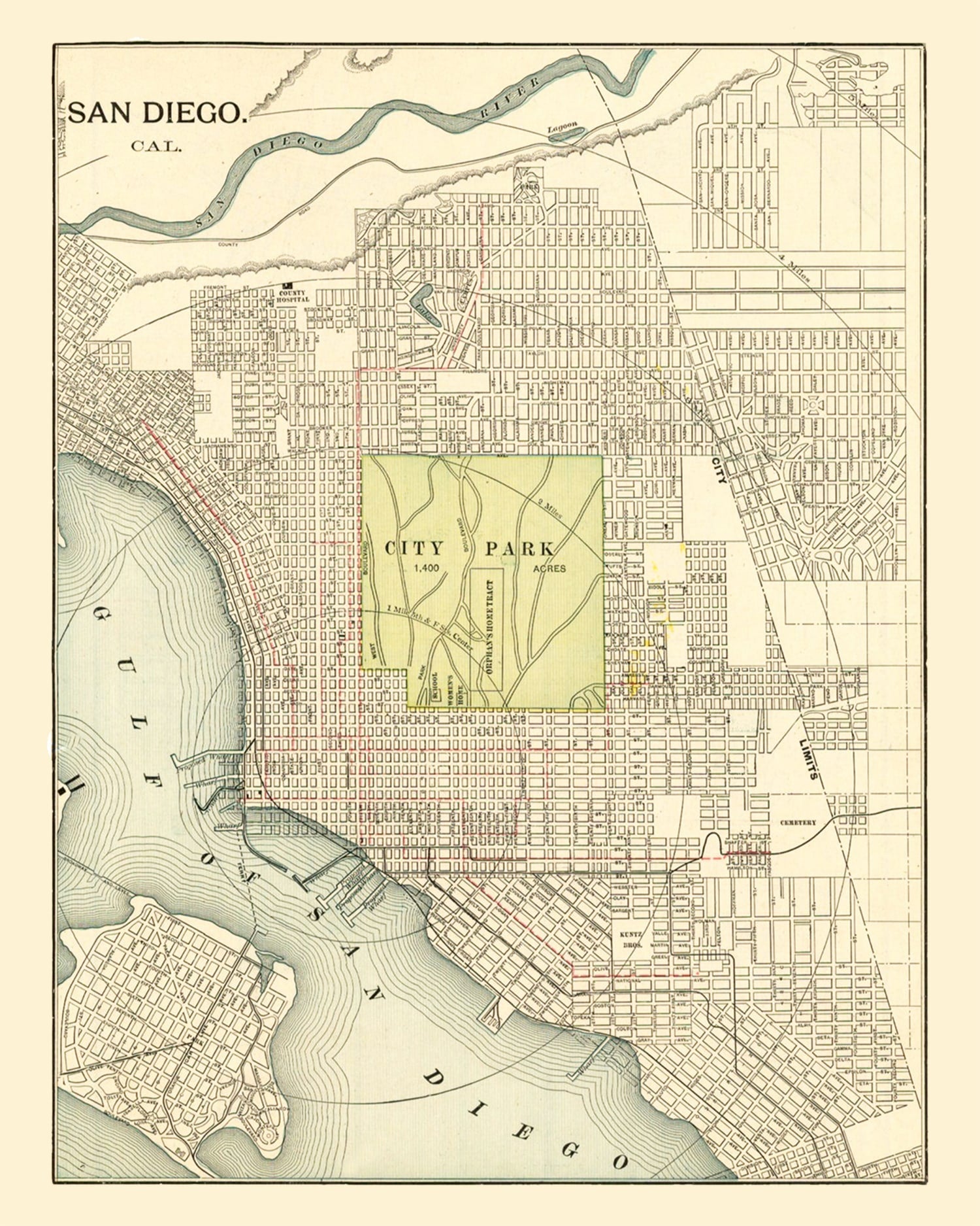 Vintage Map of San Diego, California 1902