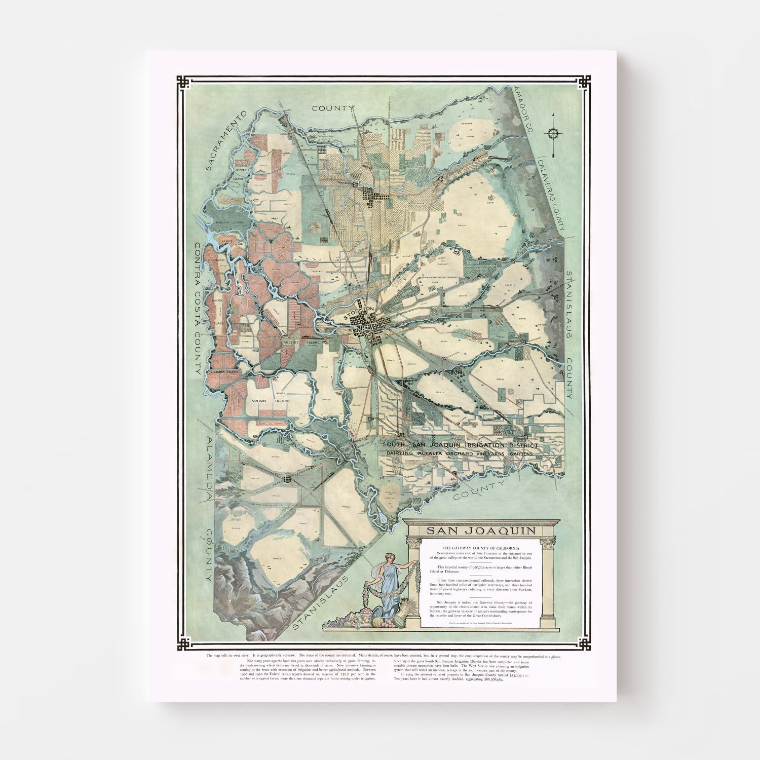 Vintage Map of San Joaquin, California 1910