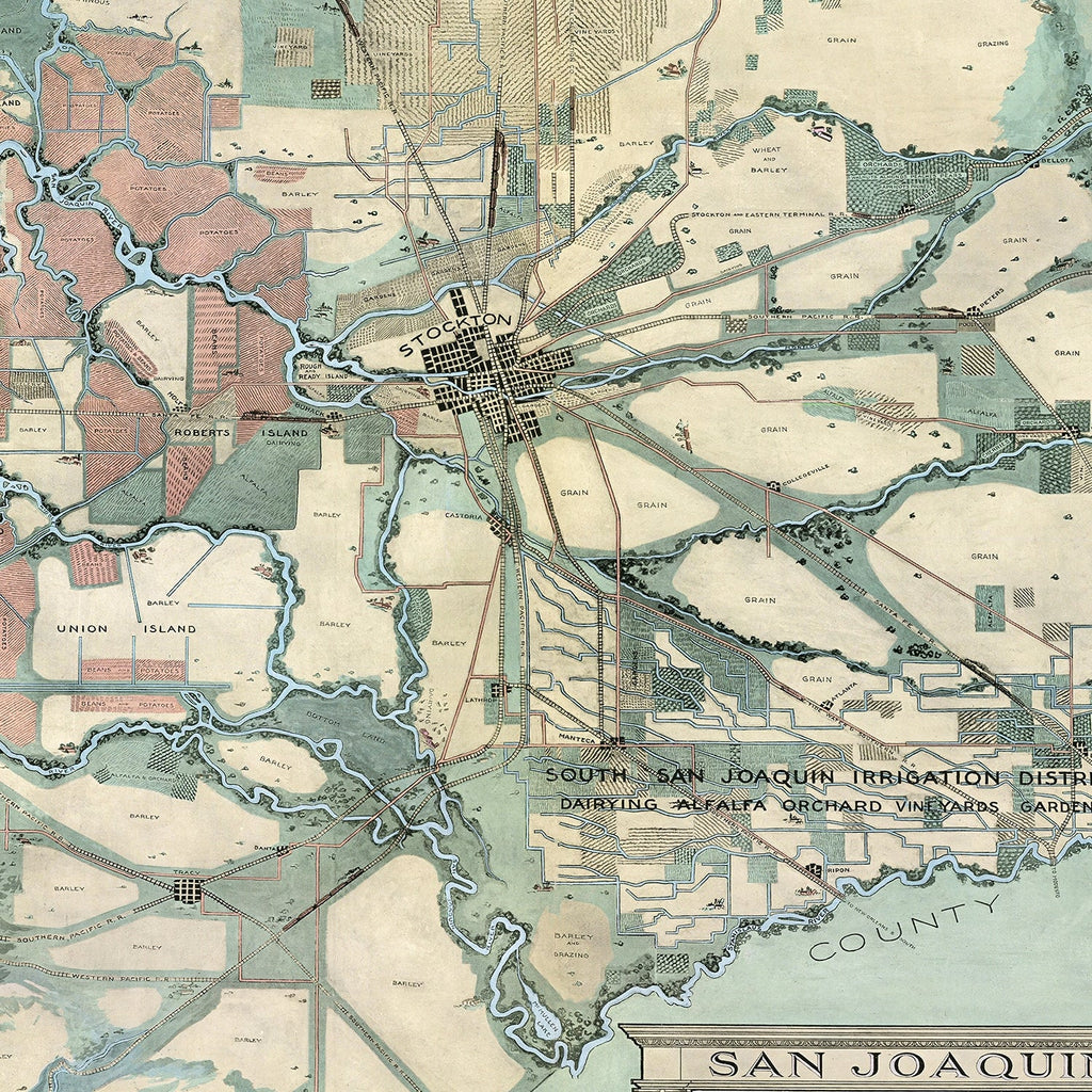 Vintage Map of San Joaquin, California 1910