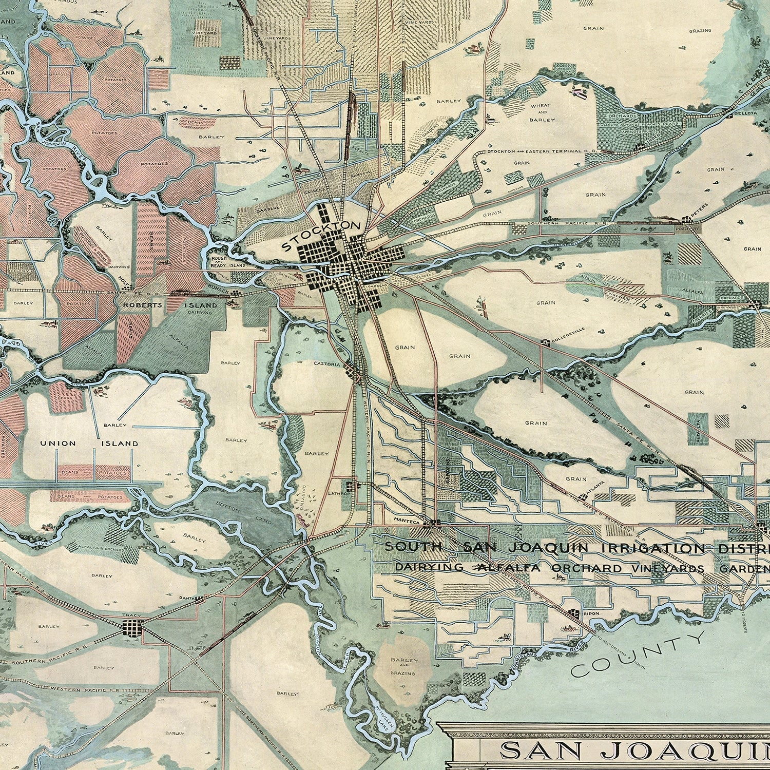 Vintage Map of San Joaquin, California 1910