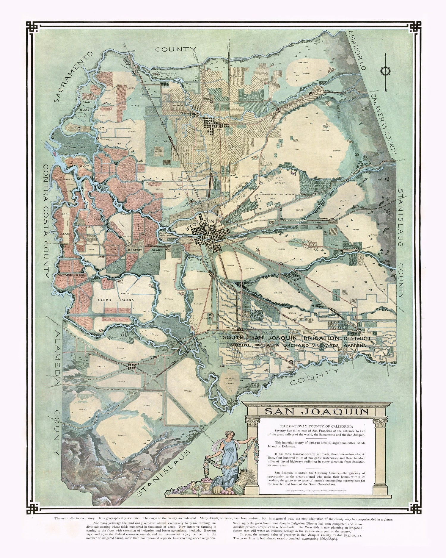 Vintage Map of San Joaquin, California 1910