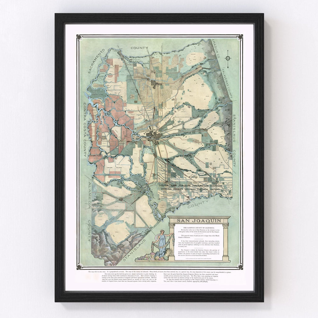 Vintage Map of San Joaquin, California 1910