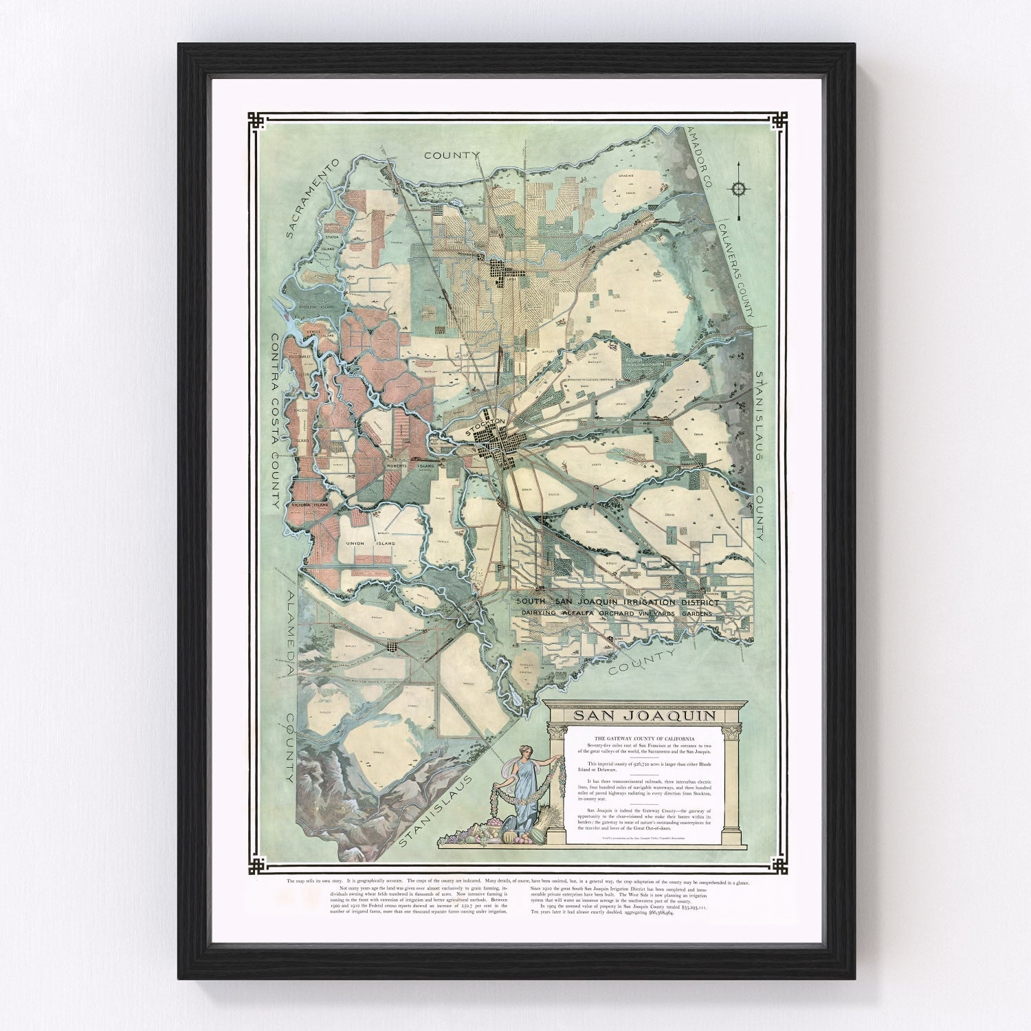 Vintage Map of San Joaquin, California 1910