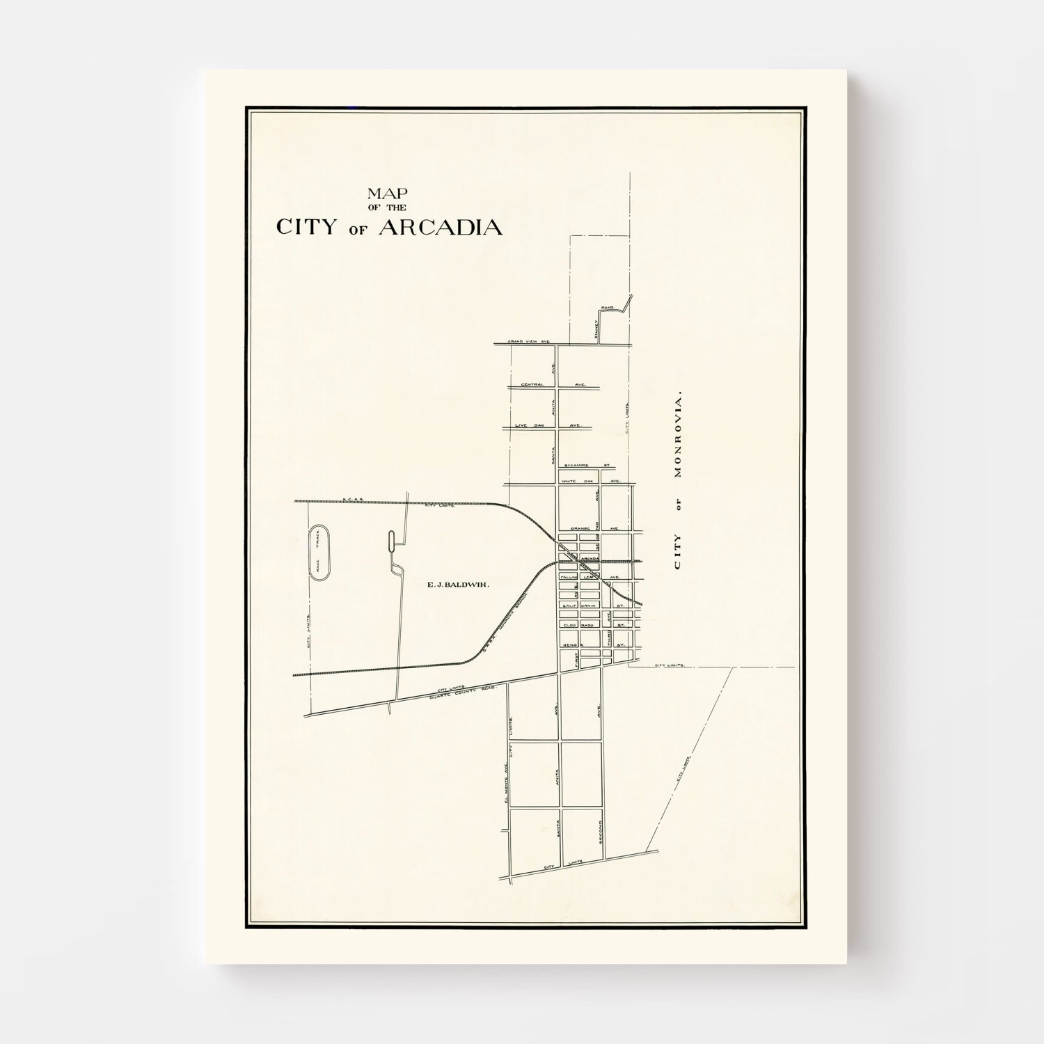 Vintage Map of Arcadia, California 1910