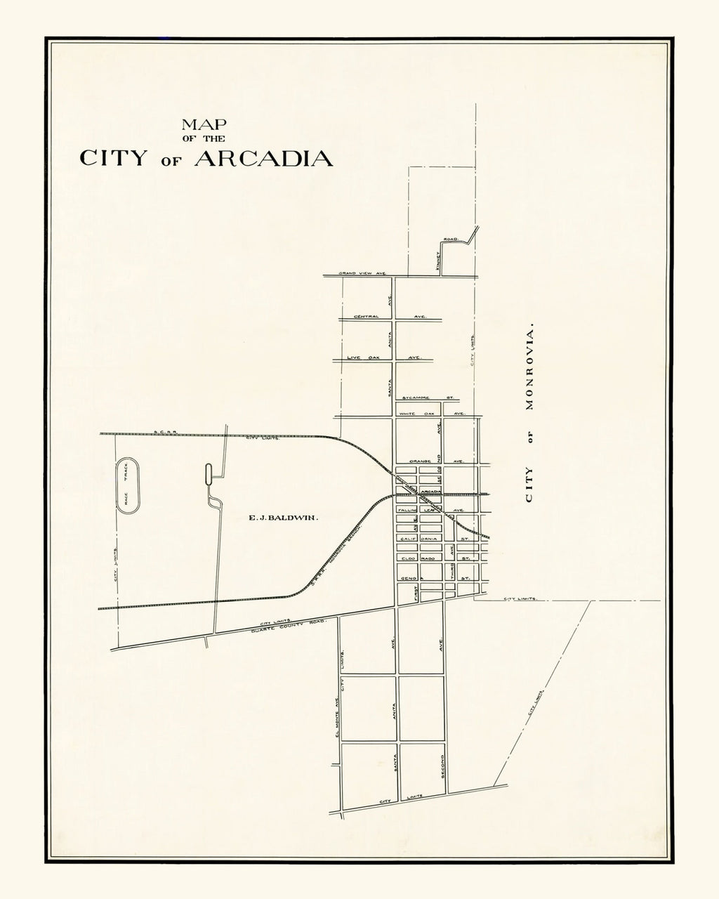 Vintage Map of Arcadia, California 1910