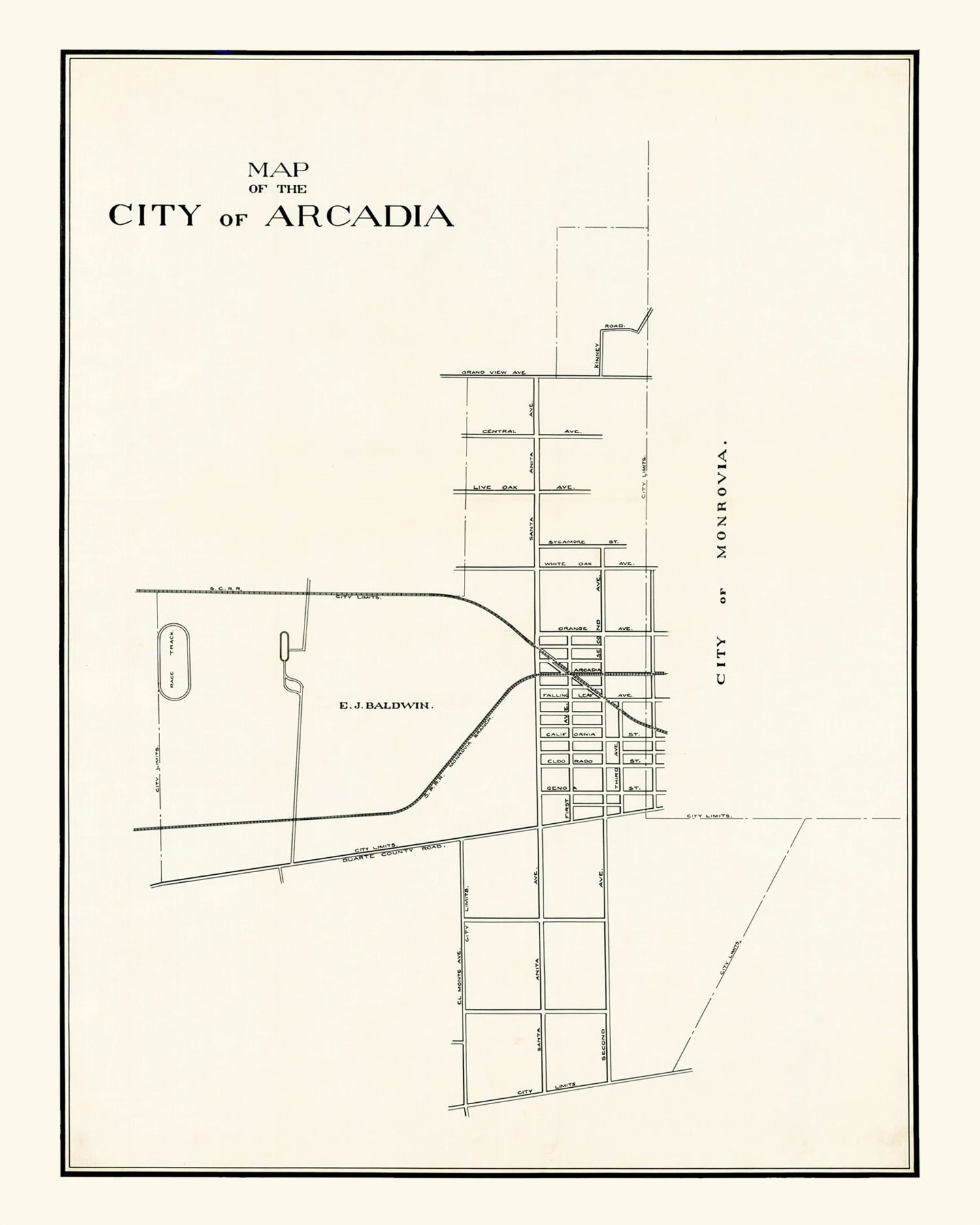 Vintage Map of Arcadia, California 1910