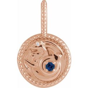 14K Rose Gold Natural Blue Sapphire & .0025 CTW Natural Diamond Capricorn Charm/Pendant