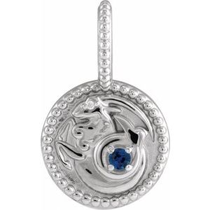 14K White Gold Natural Blue Sapphire & .0025 CTW Natural Diamond Capricorn Charm/Pendant