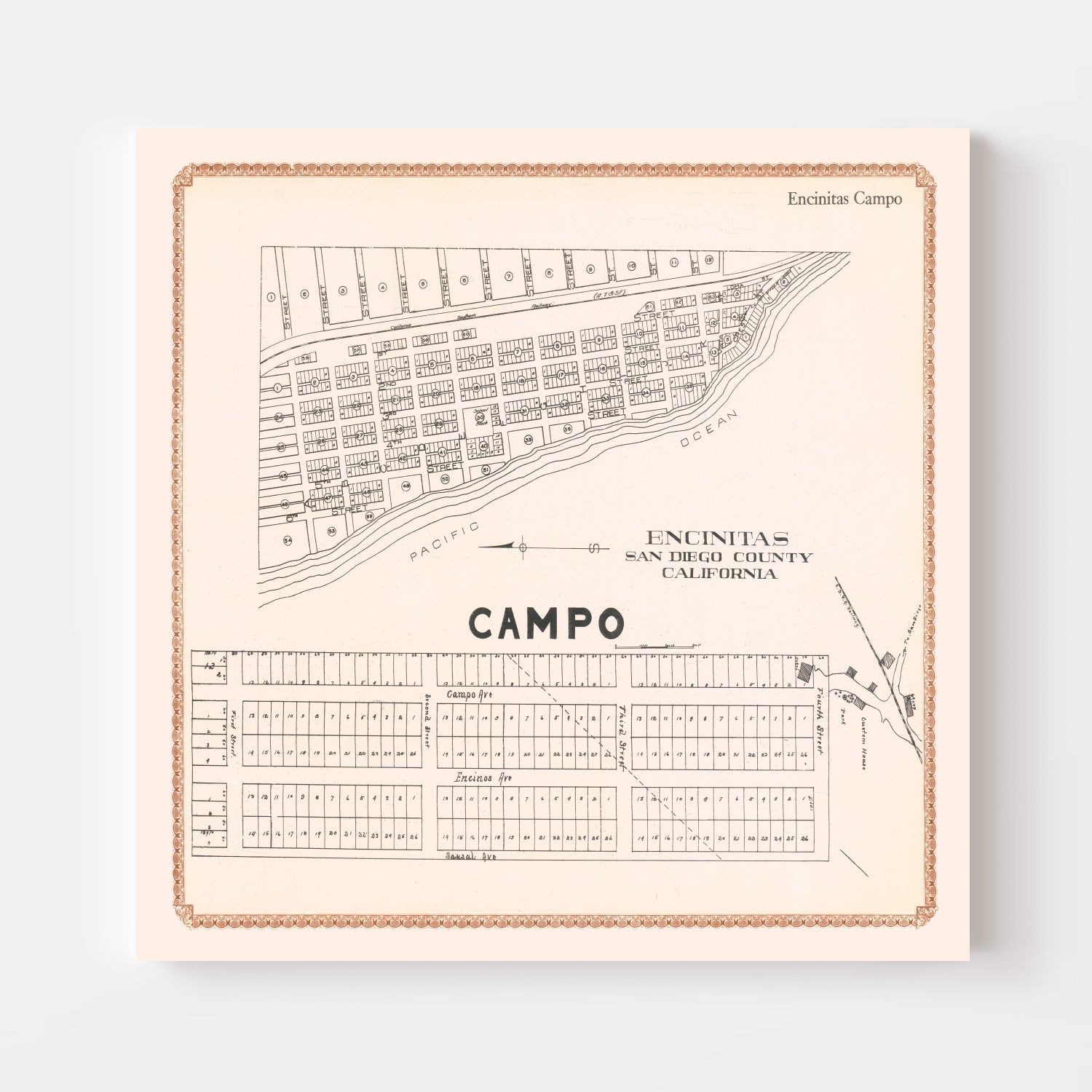 Vintage Map of Encinitas, California 1912